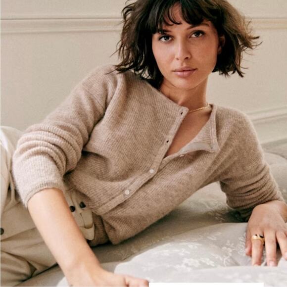Sezane Gaspard Cardigan Beige Size XS Alpaca Kid Mohair Blend Cardigan - Picture 1 of 8